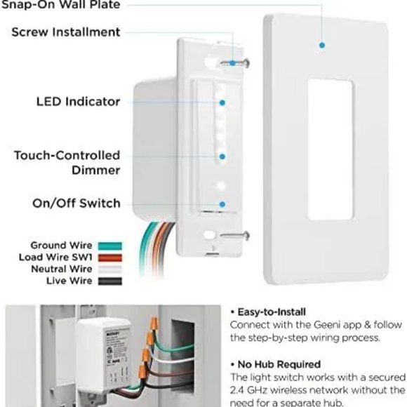 NIB Merkury Innovations Smart Wifi Dimmer Switch - Picture 2 of 4